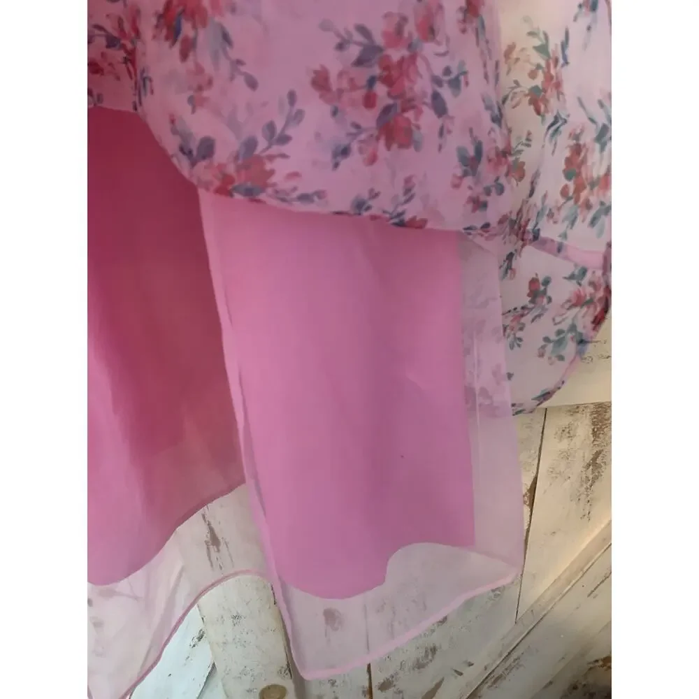 Endless Rose Floral Puff Pink Barbie Baby Doll Mini Dress Balloon Sleeves Size S